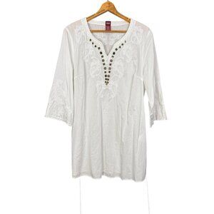 White Embroidered Cotton Tunic Coastal Cowgirl, Boho, Swim Cover Up